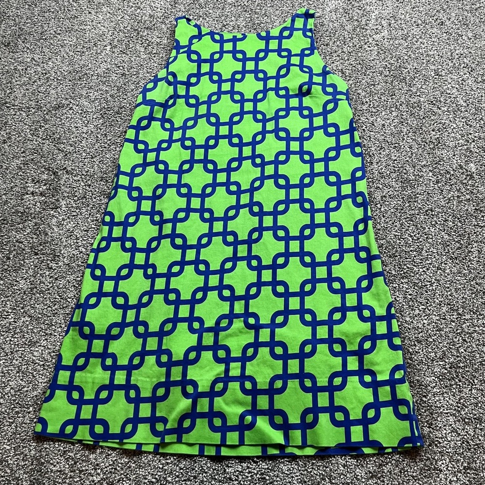 Gretchen Scott Dress Womens XS Green Blue Geometric‎ Sleeveless Shift Cotton